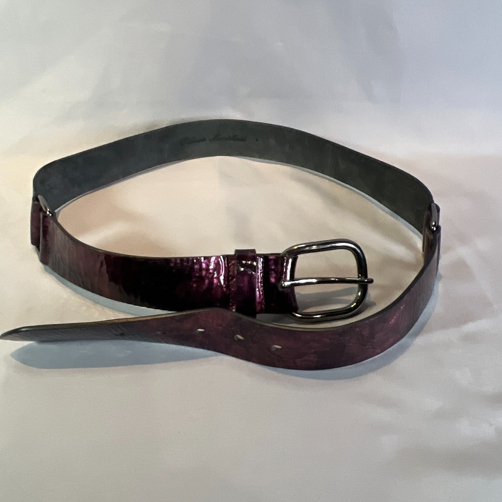 Roberto Mantellassi Belt Womens Large Faux Leather Burgundy Metallic Adjustable